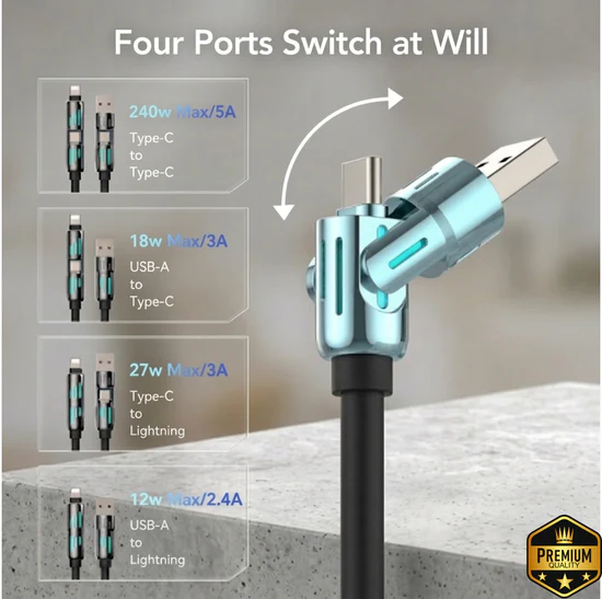4-in-1 USB Fast Charging Cable - 240W [FREE SHIPPING ALL OVER KSA]