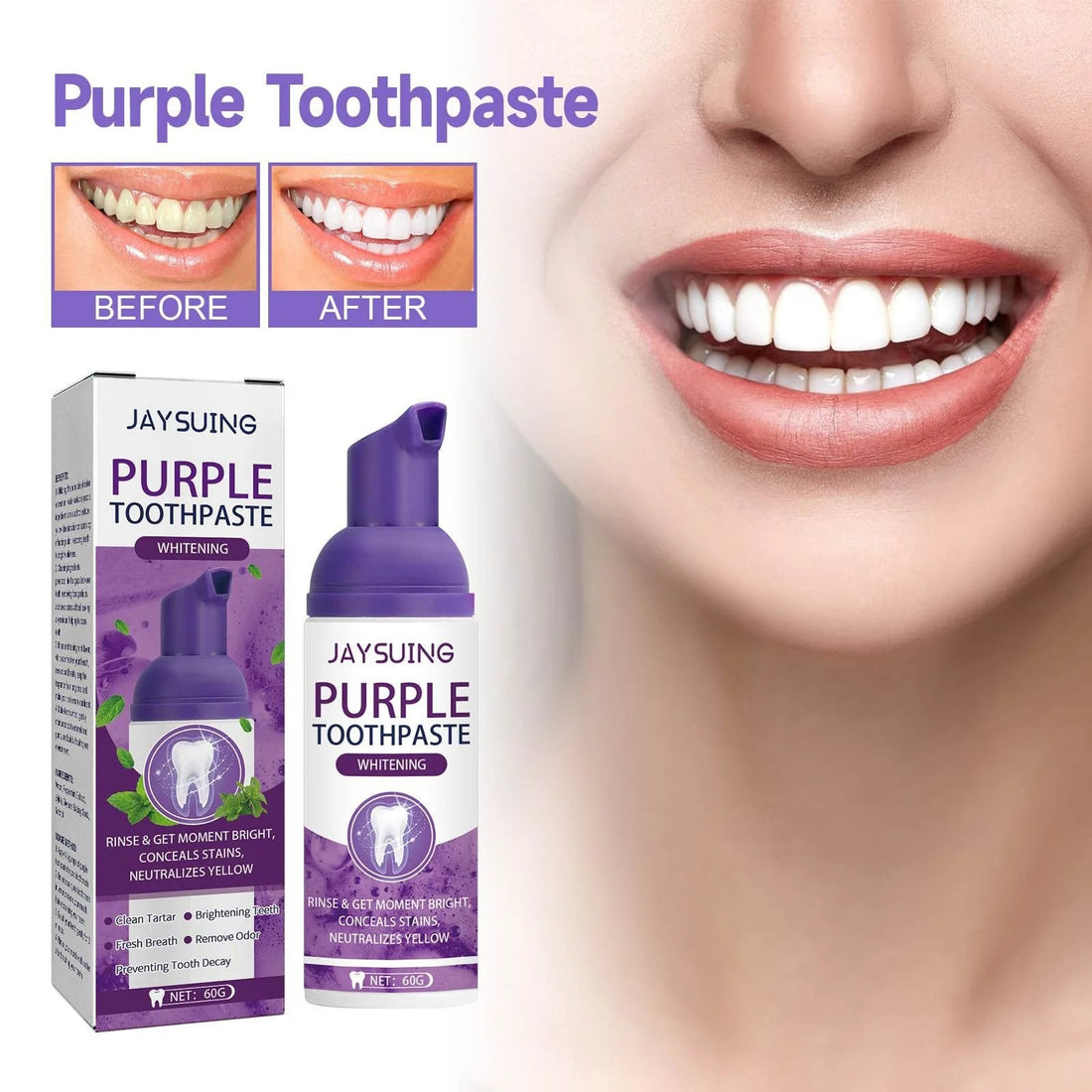 Jaysuing Purple Teeth Whitening Toothpaste ORIGINAL FREE HOME DELIEVERY ALL OVER KSA